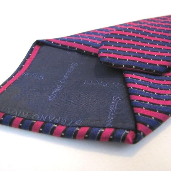 STEFANO RICCI Tie Slim Navy Blue Fuschia Stripe - Picture 6 of 8